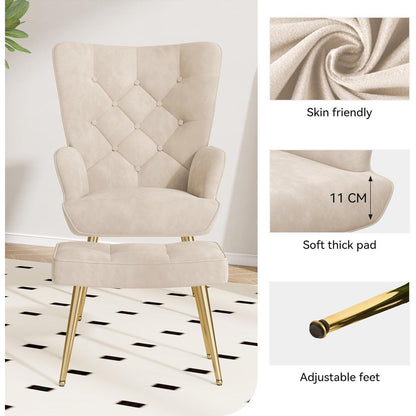 Loungesessel mit Hocker – Modernes Samt-Wohnzimmer Sofa Creme