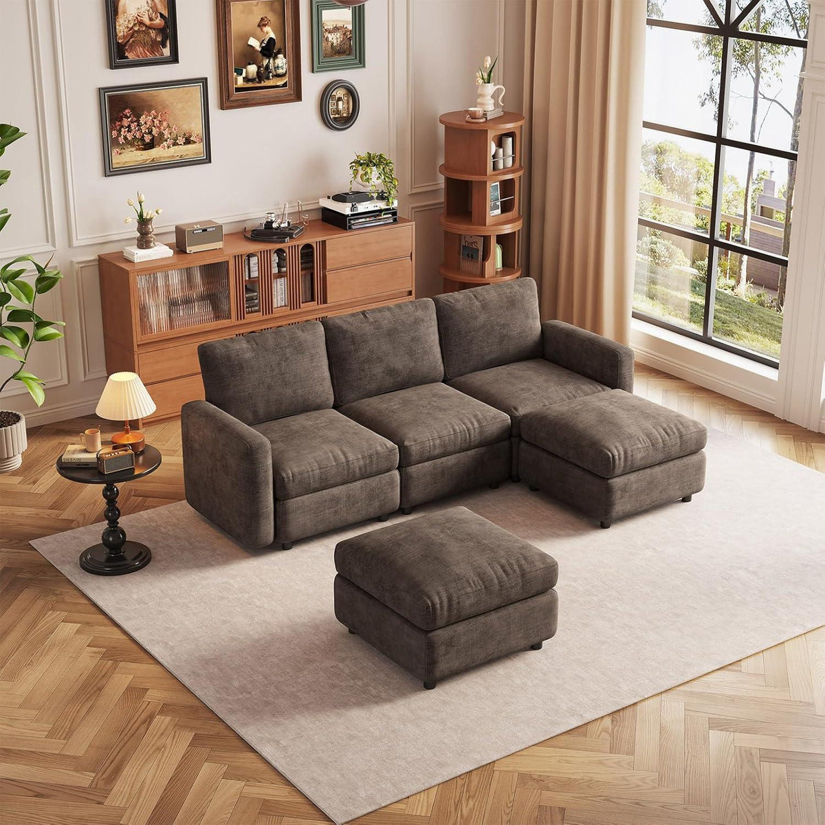 Modulares Cloud Sofa – Weiches 5-Sitzer Sofa mit Ottomanen