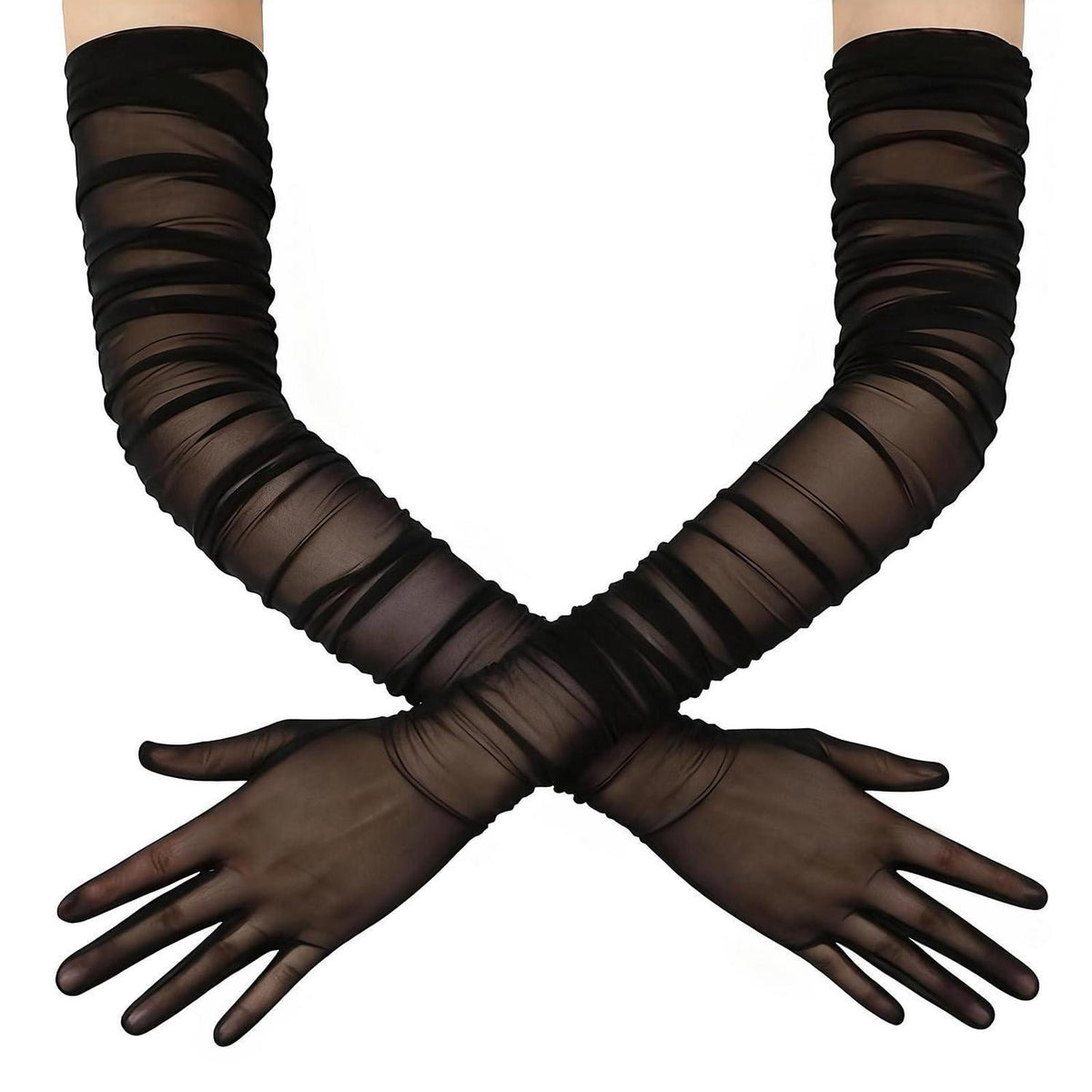 Tüll Handschuhe Damen Schwarz Lang für Abend & Ball