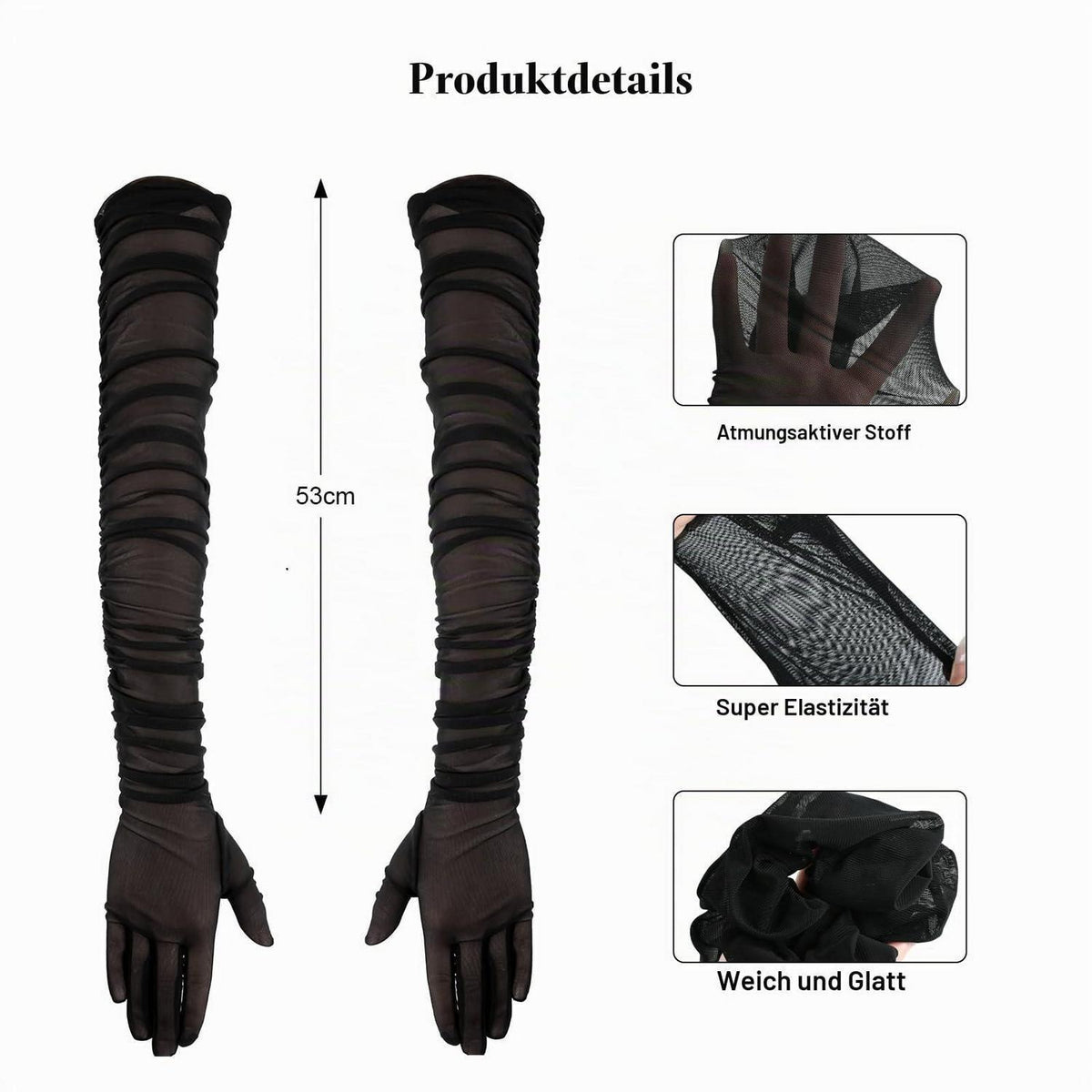 Tüll Handschuhe Damen Schwarz Lang für Abend & Ball