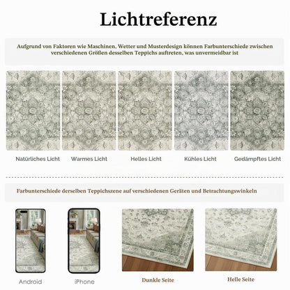 Vintage Grün Teppich 160x230cm Waschbar Rechteckig