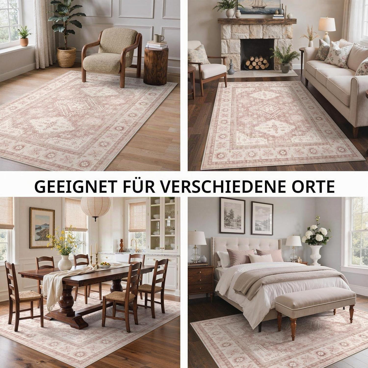 Vintage Teppich Wohnzimmer 160x230 cm Altrosa Beige