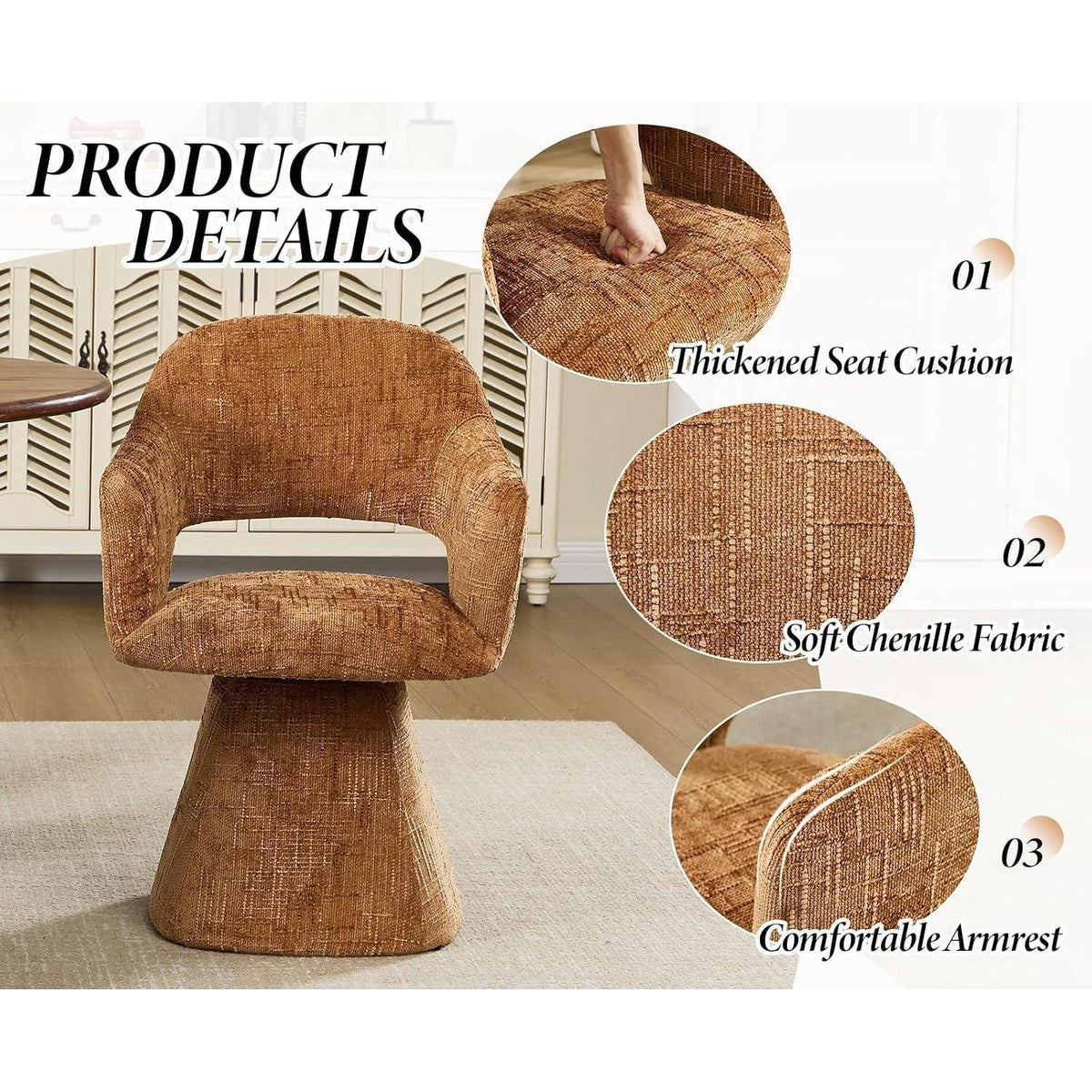 Drehbarer Esszimmerstuhl Orange – Bequemer Polsterstuhl mit Armlehnen