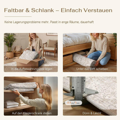 Vintage Teppich Wohnzimmer 200x300cm Beige Waschbar