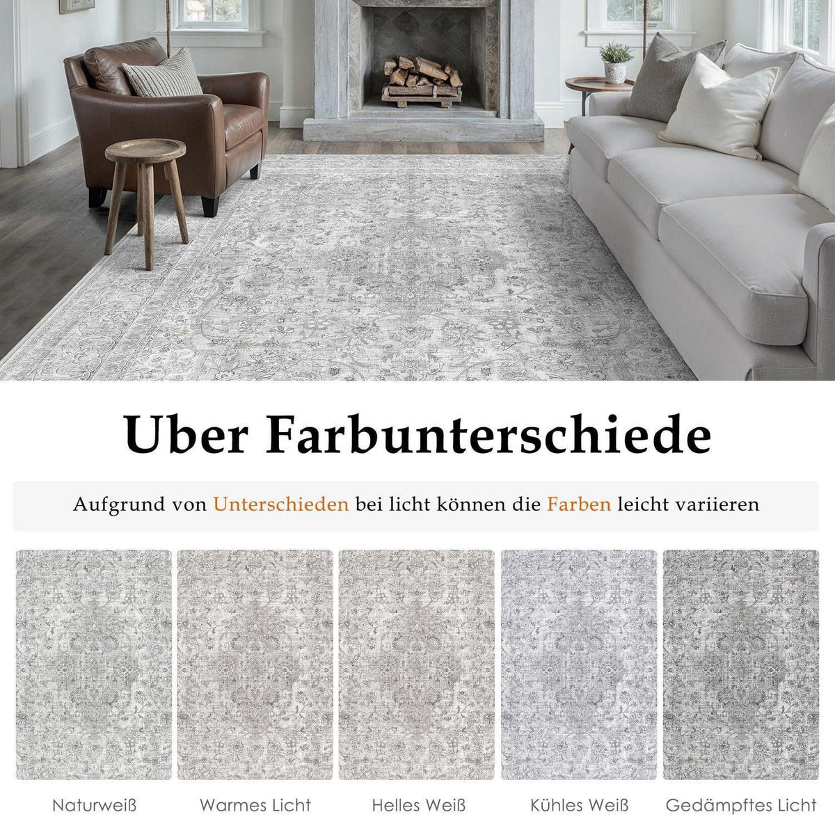 Grauer Wohnzimmerteppich 160x230cm – Waschbar & Rutschfest