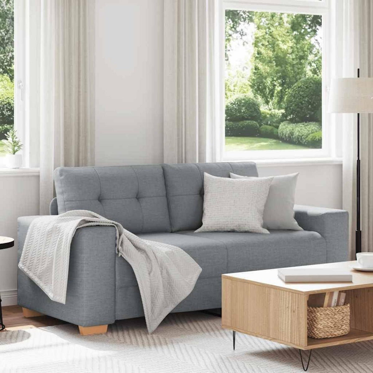 Modernes Sofa Stoff Hellgrau 140 cm – Wohnzimmer Sessel