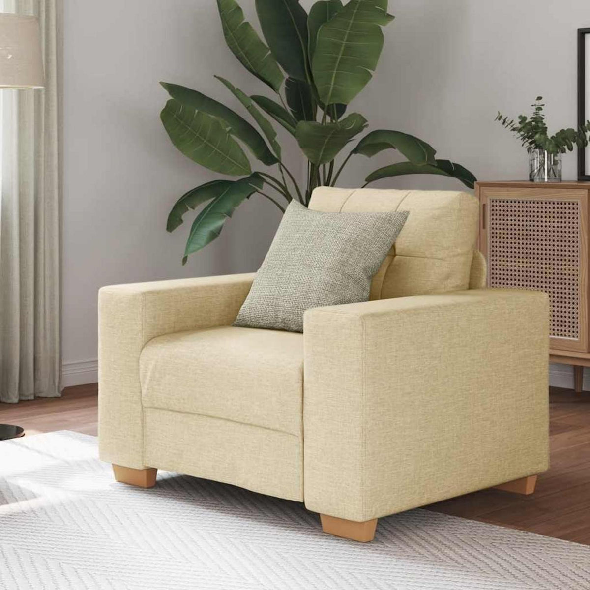 Modernes Sofa Stoff Creme – Wohnzimmer Sessel 60 cm