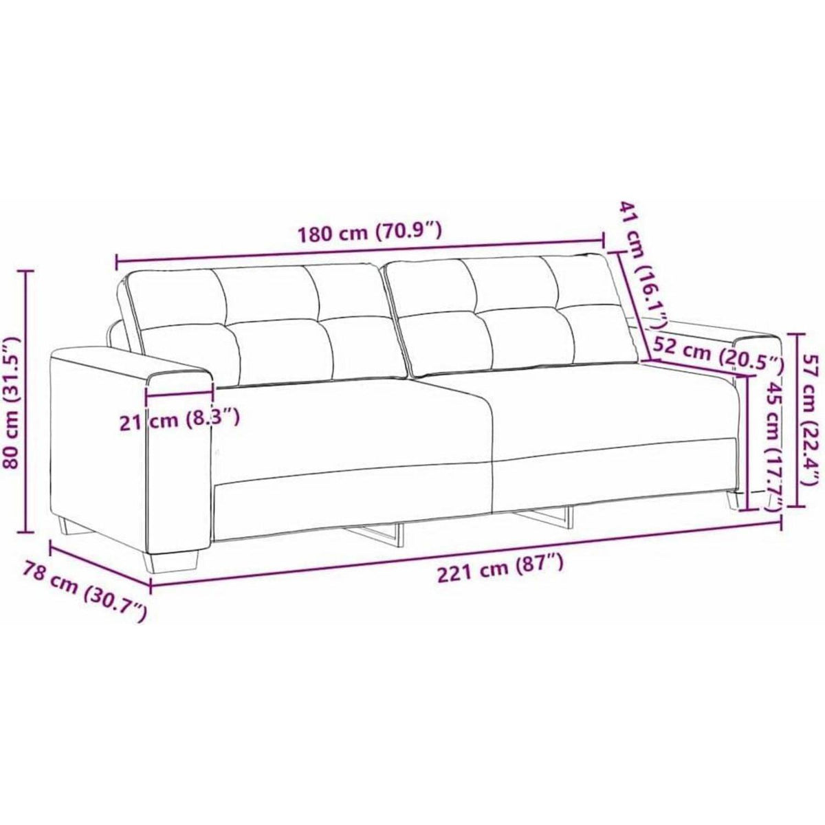 Modernes Sofa Braun 180 cm – Stoff & Wohnzimmer