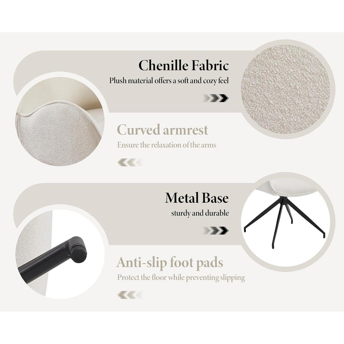 Drehbarer Esszimmerstuhl Set (4x) – Weiß, Chenille & Metall