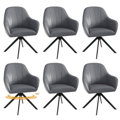 Drehbarer Esszimmerstuhl Set 6x | Grau, Kissen in Lederoptik