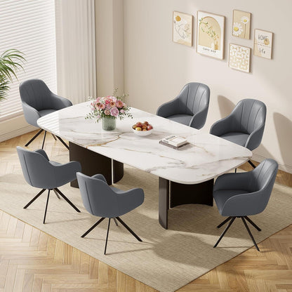 Drehbarer Esszimmerstuhl Set 6x | Grau, Kissen in Lederoptik