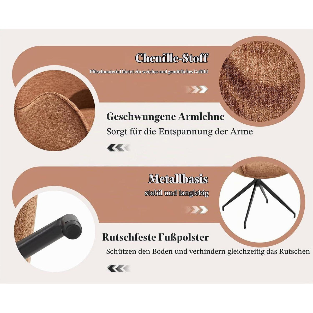 Drehbarer Esszimmerstuhl Set Braun – Polsterstuhl mit Armlehnen