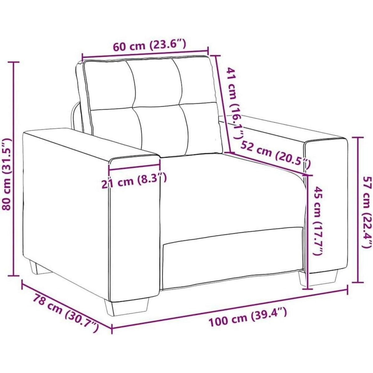 Modernes Sofa Weinrot – Stoff Sessel für Wohnzimmer 60cm