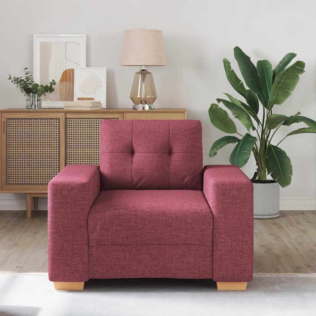 Modernes Sofa Weinrot – Stoff Sessel für Wohnzimmer 60cm
