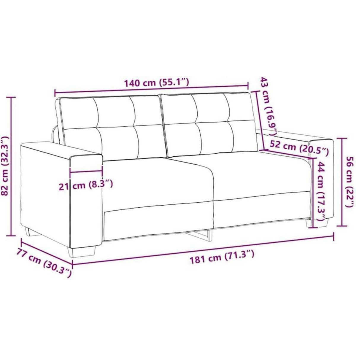 Modernes Sofa Dunkelgrau – Stoffsofa für Wohnzimmer 140cm