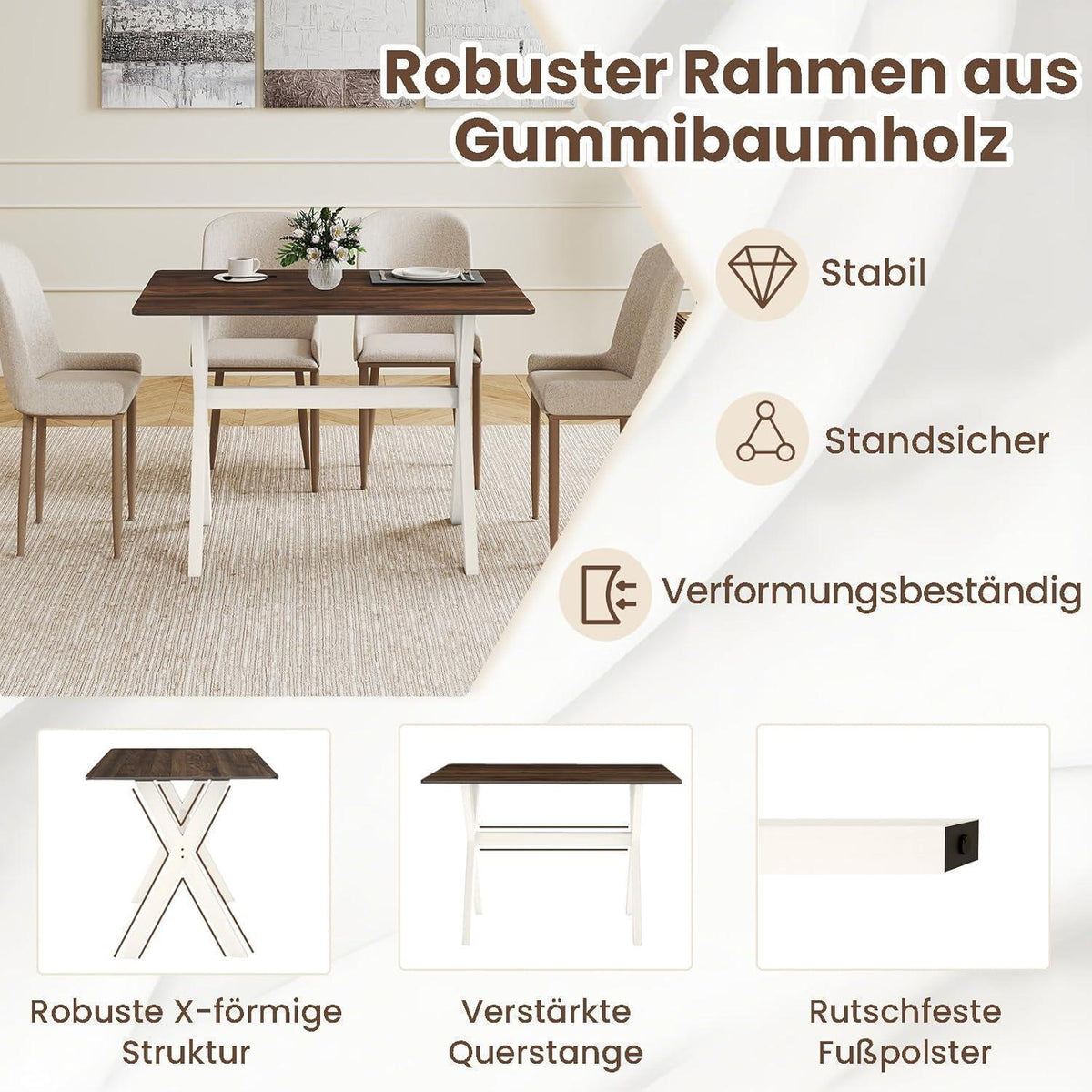 Rechteckiger Esstisch Holz mit X-Beinen – Modern & Stabil