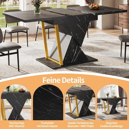 Ausziehbarer Esstisch Holz 110-140 cm mit Marmoroptik
