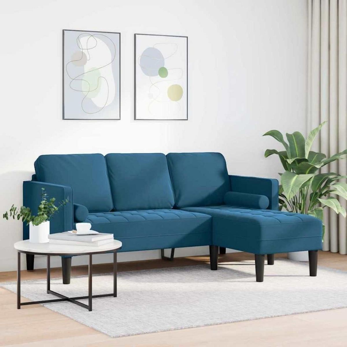 Blaues Ecksofa Samt 173x131x67cm – Modernes Wohnzimmer Sofa