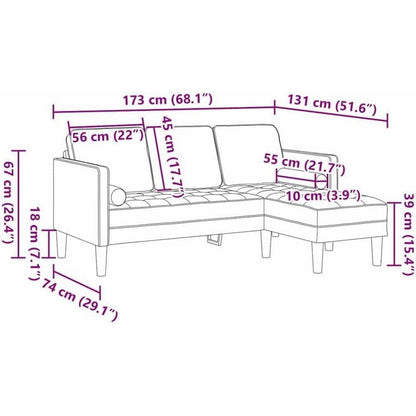 Blaues L-förmiges Ecksofa mit Stoffbezug 173x131x67cm