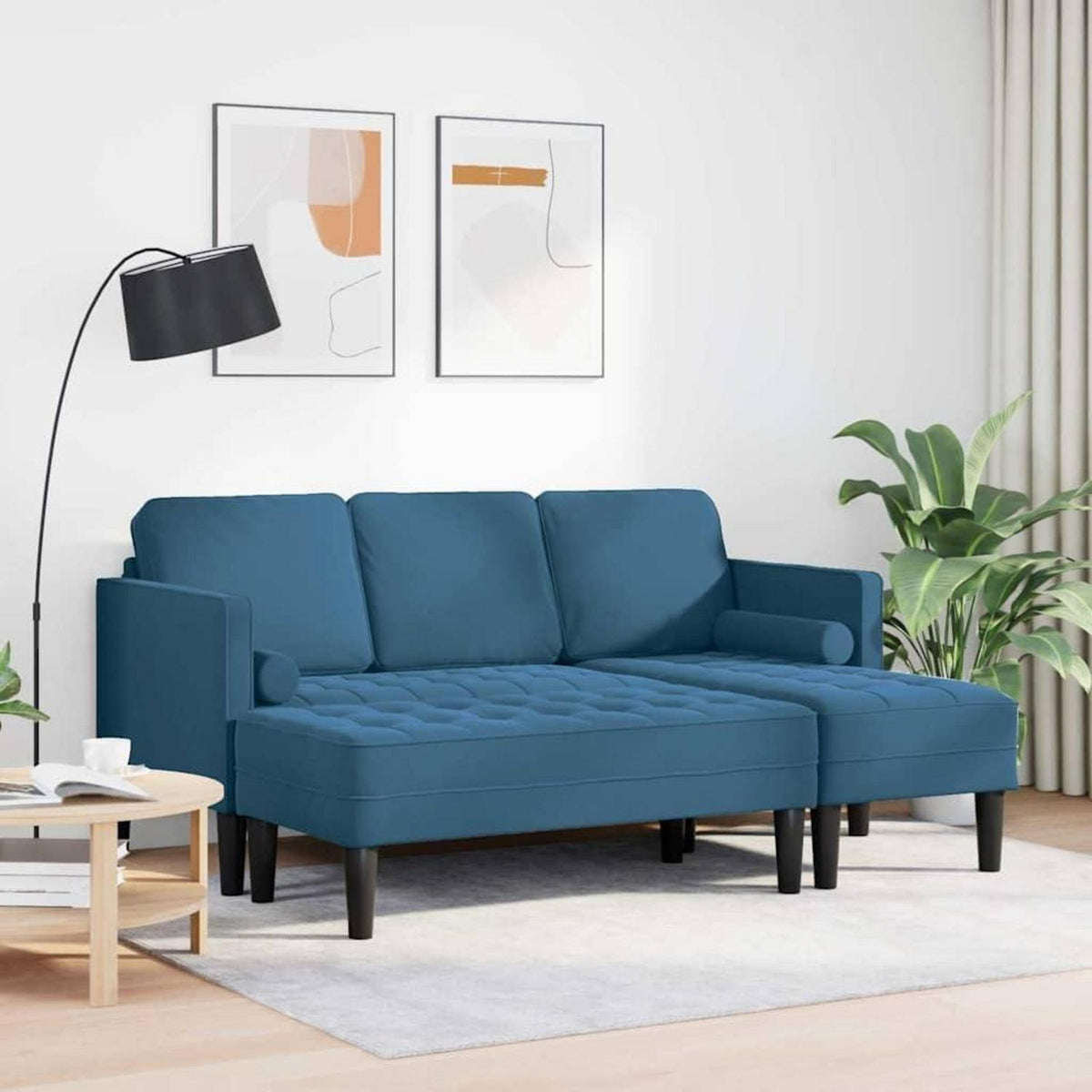 Blaues Ecksofa Samt 173x131x67cm – Modernes Sofa Set