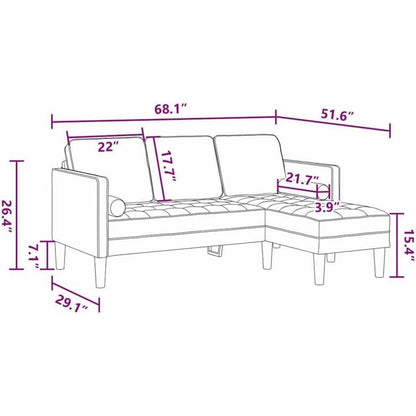 Ecksofa L Form Sofa Set Hellgrau Samt 173x131x67cm