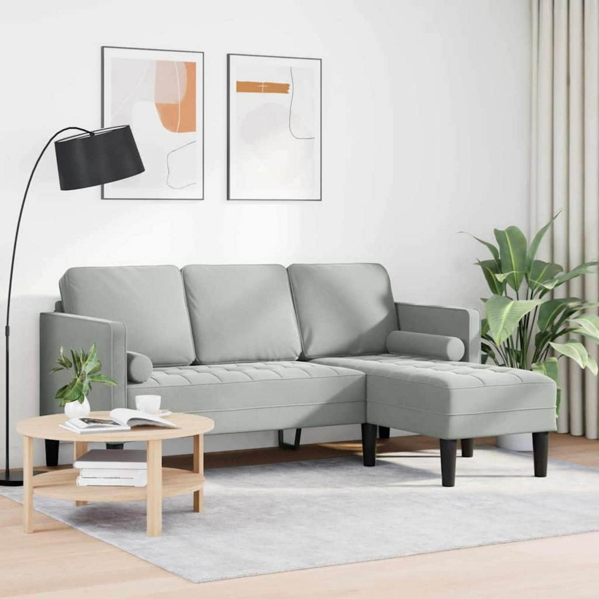 Ecksofa L-Form Hellgrau Samt 173x131x67cm Wasserdicht