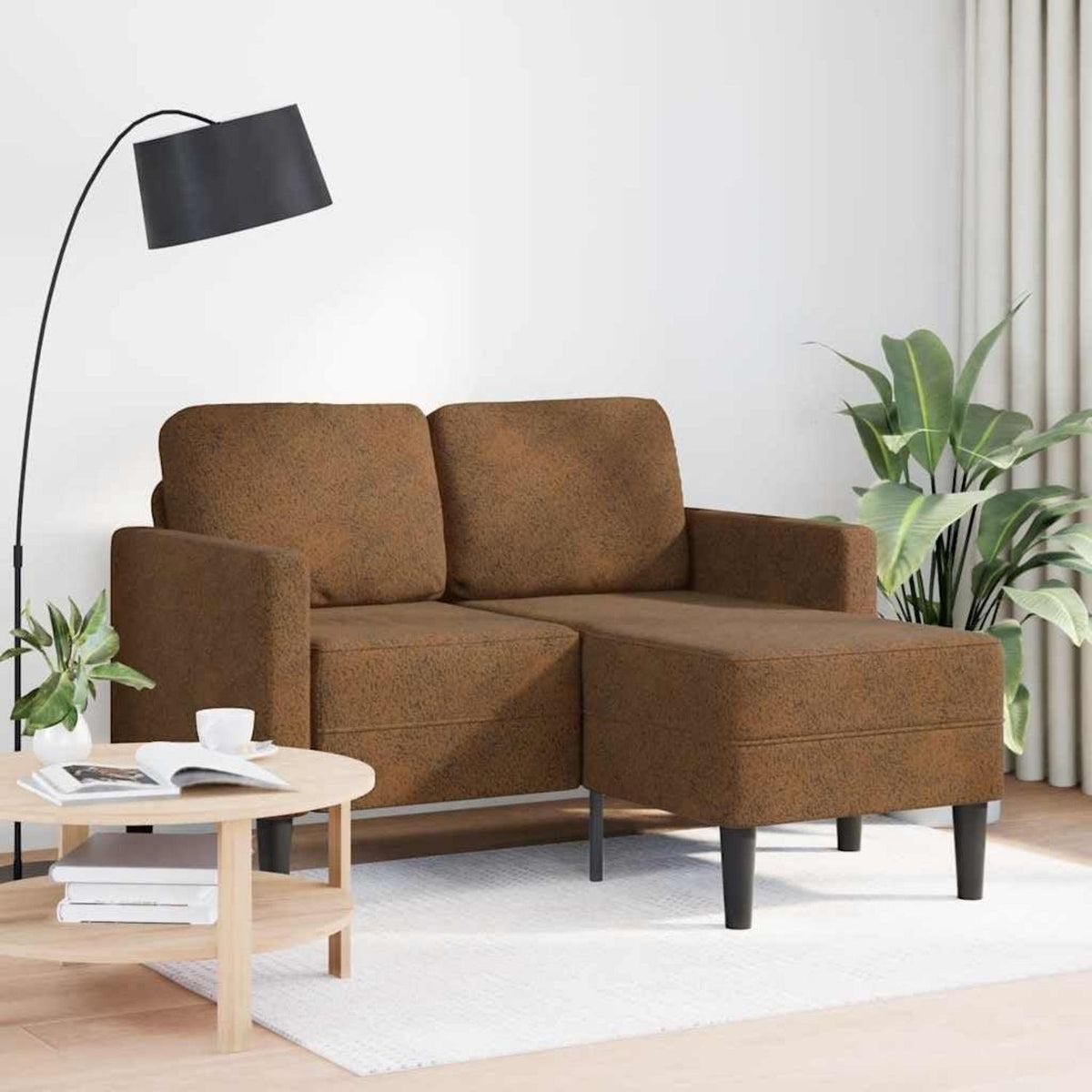 L-förmiges Ecksofa mit Chaiselongue, Braun, 125 cm