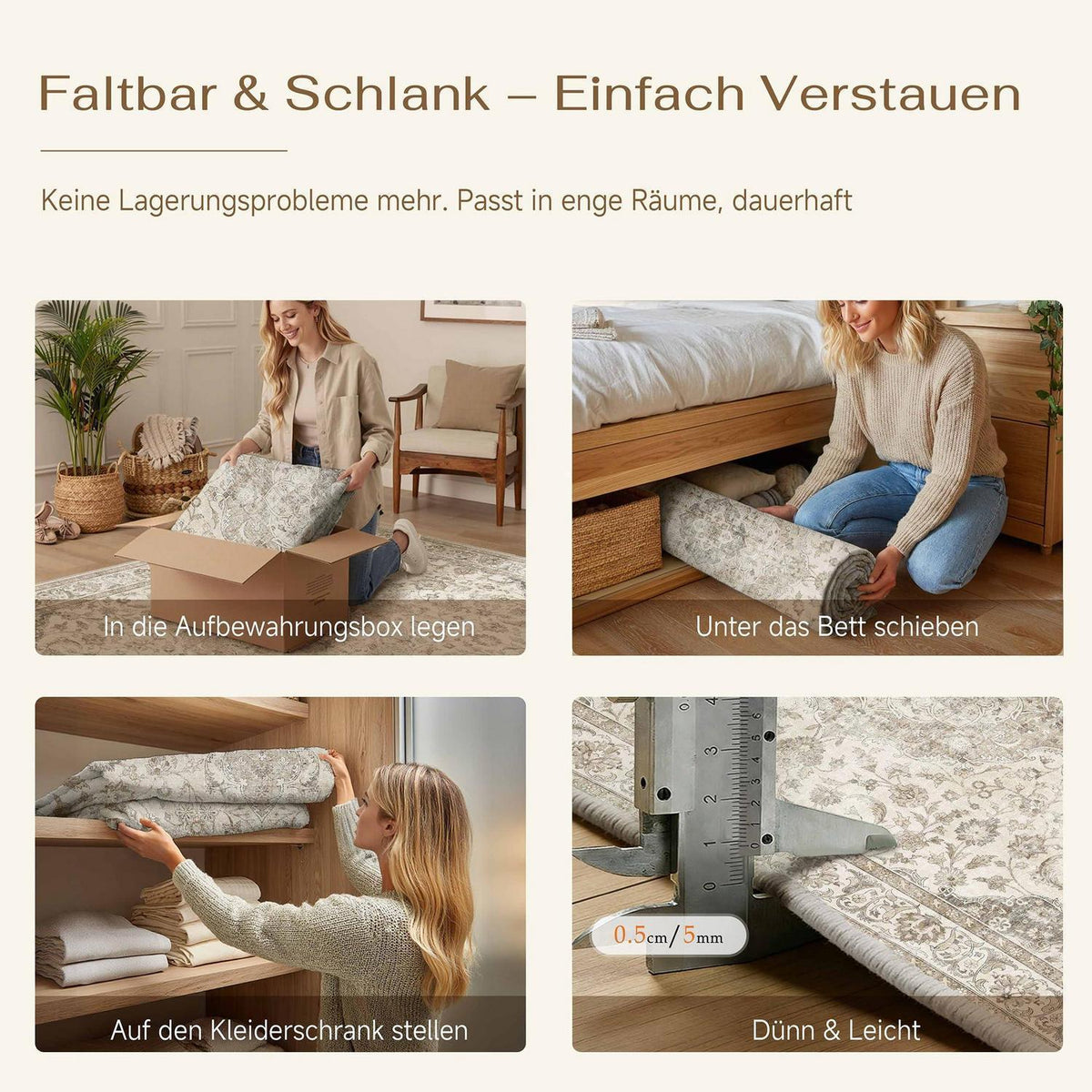 Vintage Teppich Braun 300x400cm – Waschbar & Rutschfest