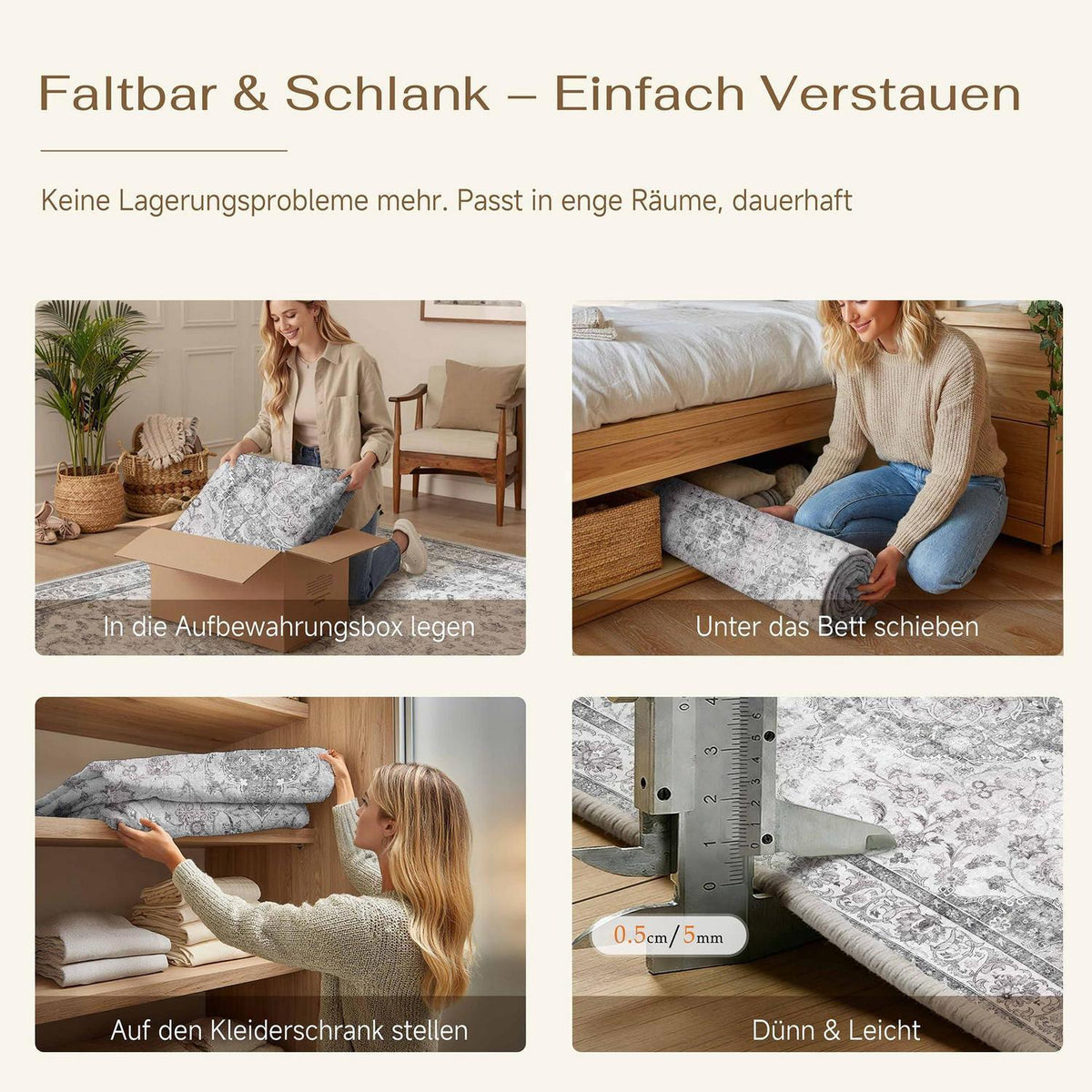 Vintage Teppich Grau 300x400cm – Waschbar & Rutschfest