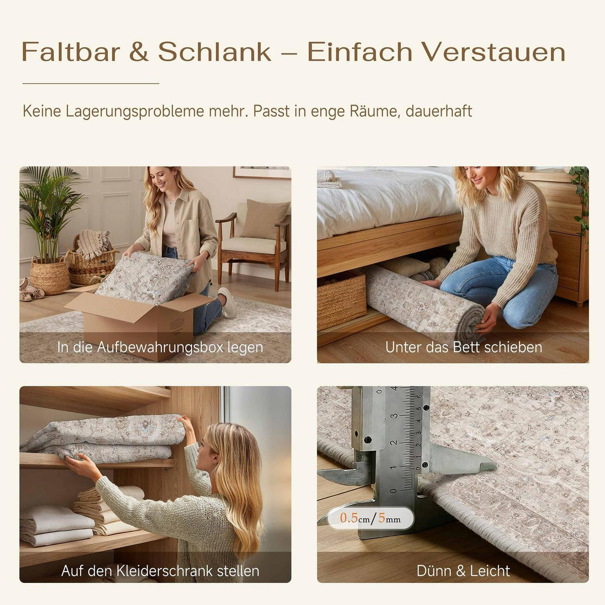 Waschbarer Wohnzimmerteppich Beige 300x400cm Kurzflor