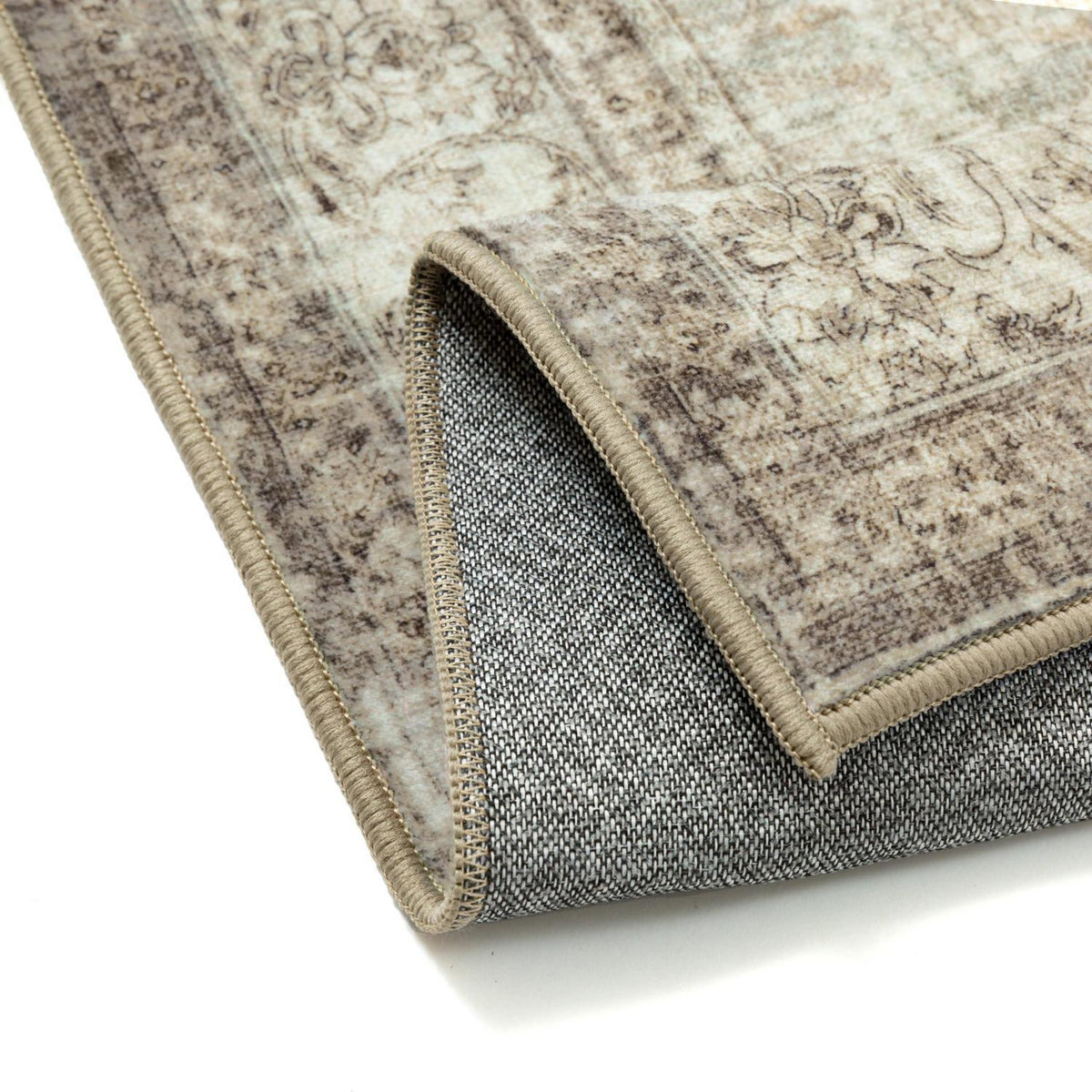 Waschbarer Teppich Grün Braun 300x400cm – Vintage Kurzflor Wohnteppich
