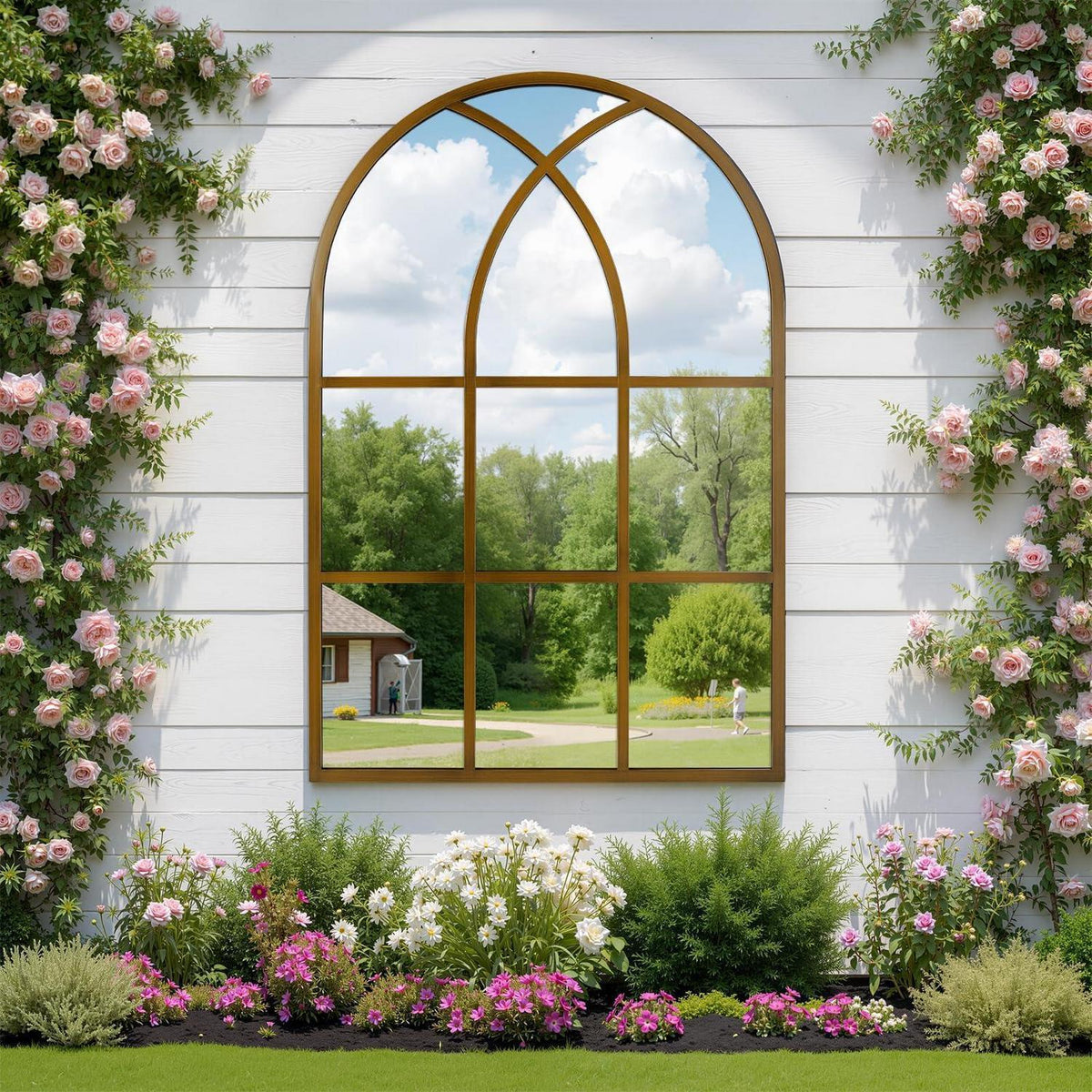 Gotischer Bogenspiegel 60x90 cm – Wandspiegel für Garten & Wohnzimmer
