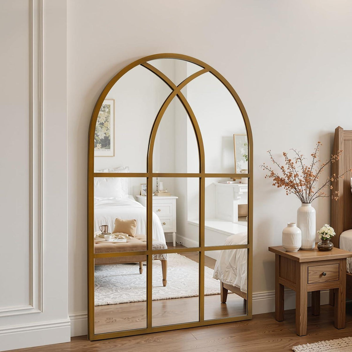 Gotischer Bogenspiegel 60x90 cm – Wandspiegel für Garten & Wohnzimmer