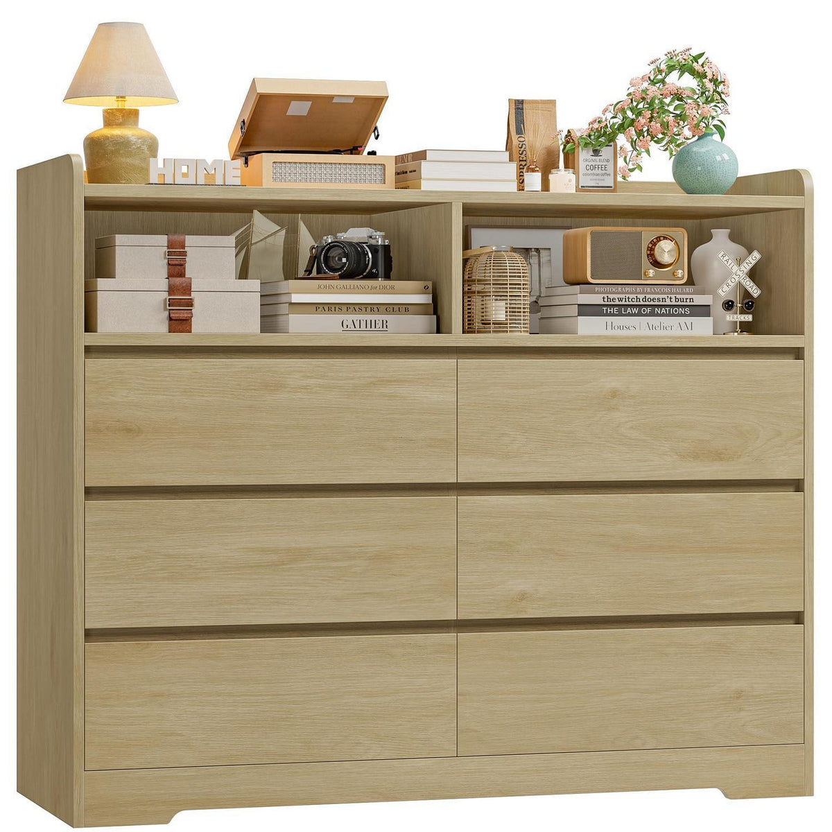 Kommode 6 Schubladen Eiche 120cm - Sideboard für Schlafzimmer