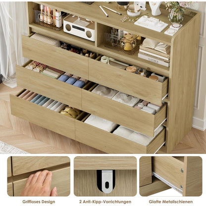 Kommode 6 Schubladen Eiche 120cm - Sideboard für Schlafzimmer