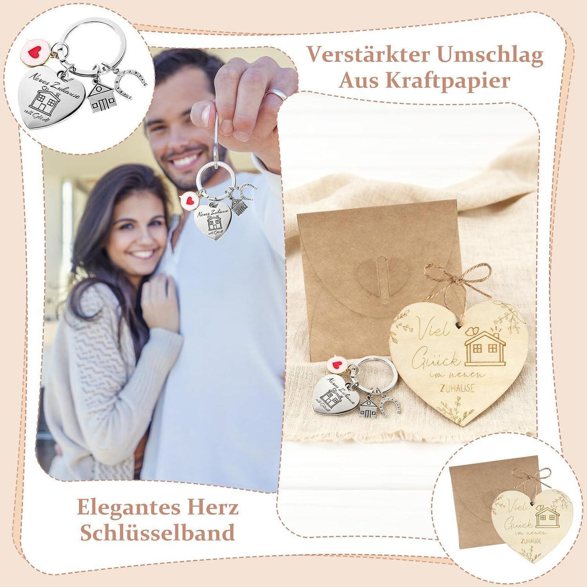Einzugsgeschenk Set: Weinbeutel, Schlüsselanhänger & Glücksbringer