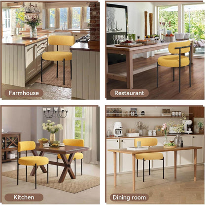 Esszimmerstühle 6er Set | Teddy Stoff Bouclé | Creme Weiß & Gelb