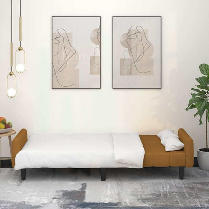 Schlafsofa 2-Sitzer Braun – Samt Bettcouch mit Schlaffunktion