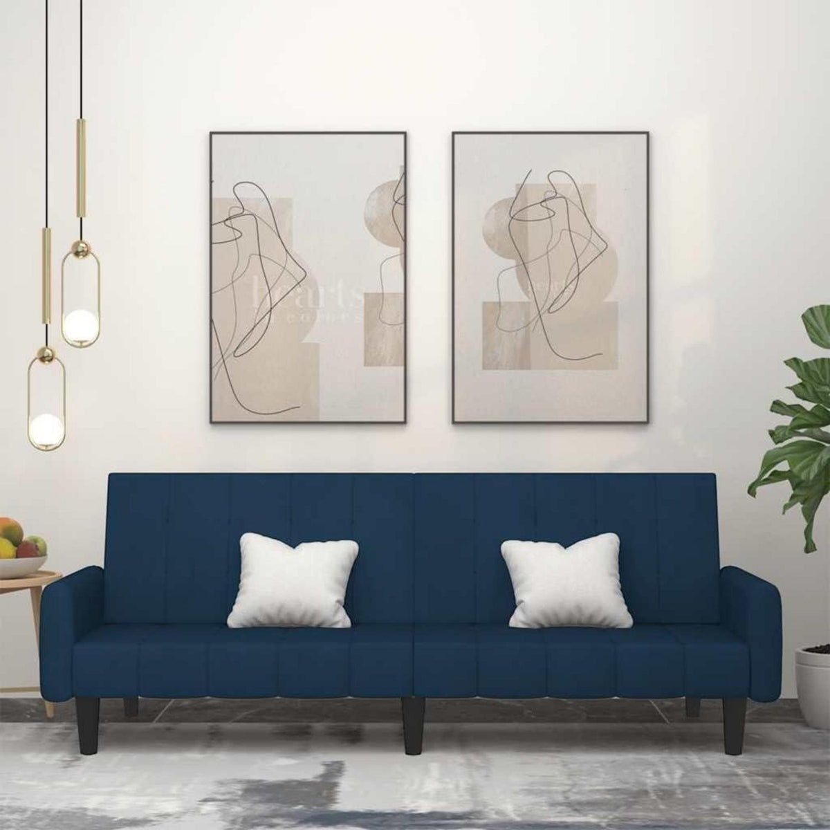 Klappbares Schlafsofa Blau Samt – 2-Sitzer Bettsofa für Wohnzimmer