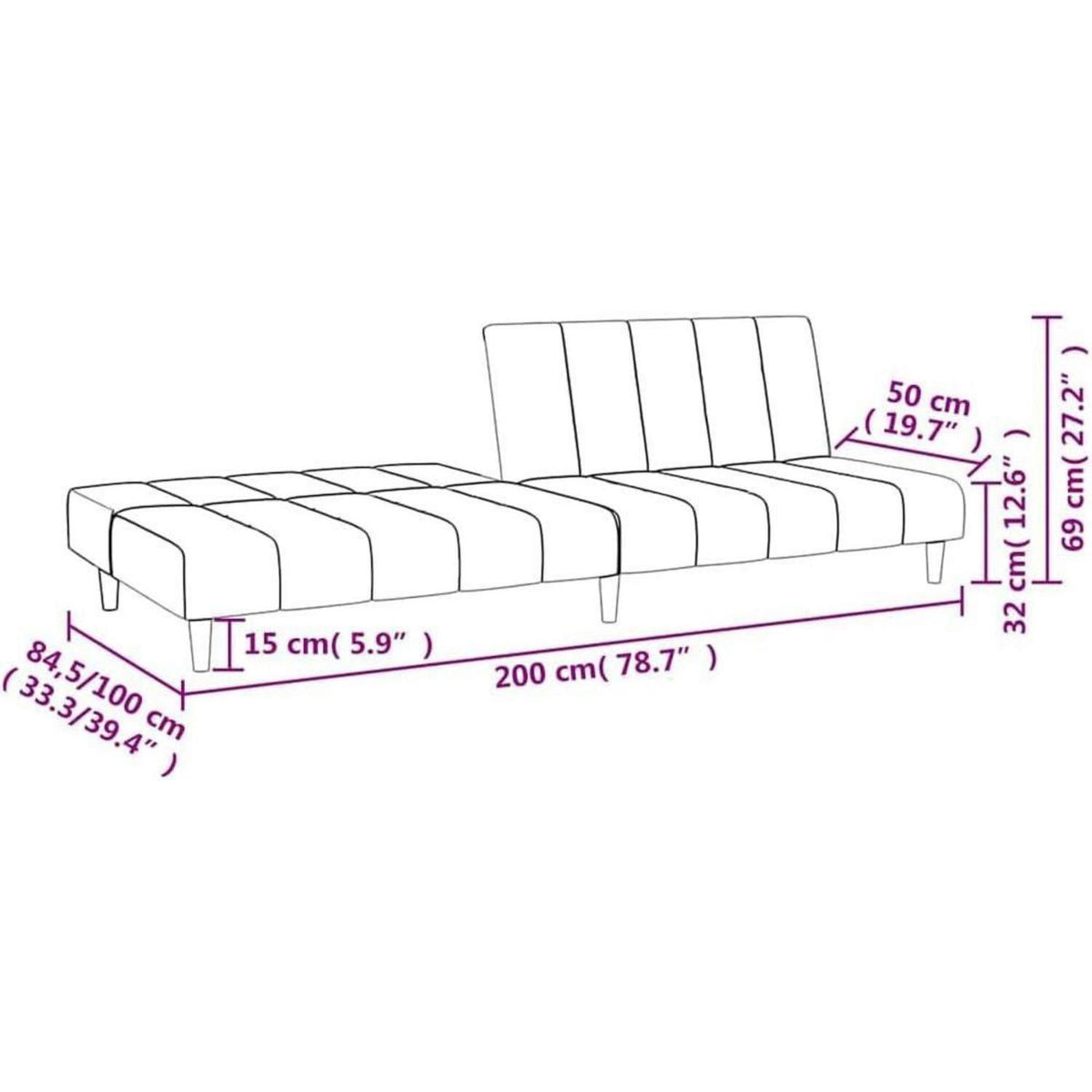 Klappbares Schlafsofa 2-Sitzer Creme Samt – Wohnzimmer Bettsofa