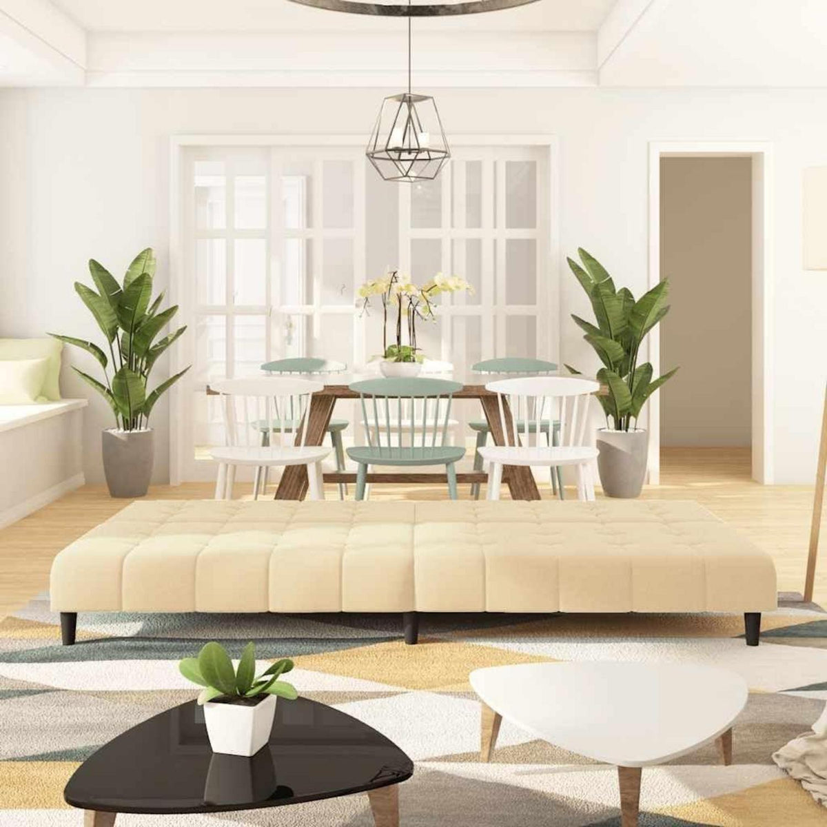 Klappbares Schlafsofa 2-Sitzer Creme Samt – Wohnzimmer Bettsofa