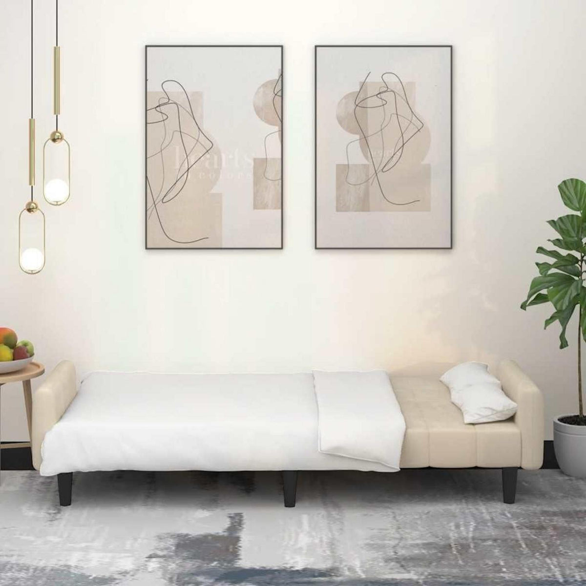 Schlafsessel Creme Samt – 2-Sitzer Klappsofa mit Bettfunktion