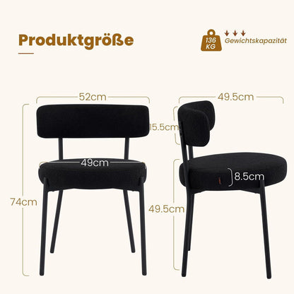 Esszimmerstühle 2er Set mit Teddy Boucle Stoff & Metallbeinen Schwarz