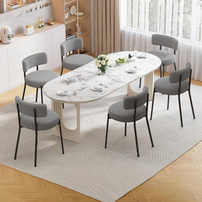 Esszimmerstühle 2er Set Grau – Bouclé Stoff & Metallbeine