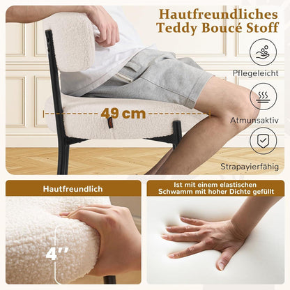 Esszimmerstühle 6er Set mit Boucle Stoff & Metallbeinen Weiß