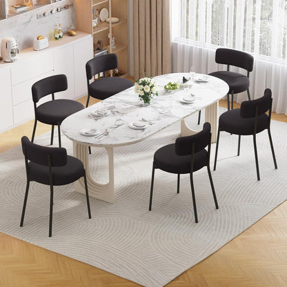Esszimmerstühle 6er Set mit Teddy Boucle Stoff & Metallbeinen Schwarz