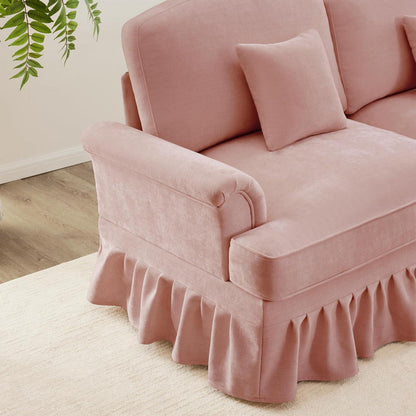 3-Sitzer Sofa Mittelalter-Modern Rosa mit Rüschenschürze & Kissen