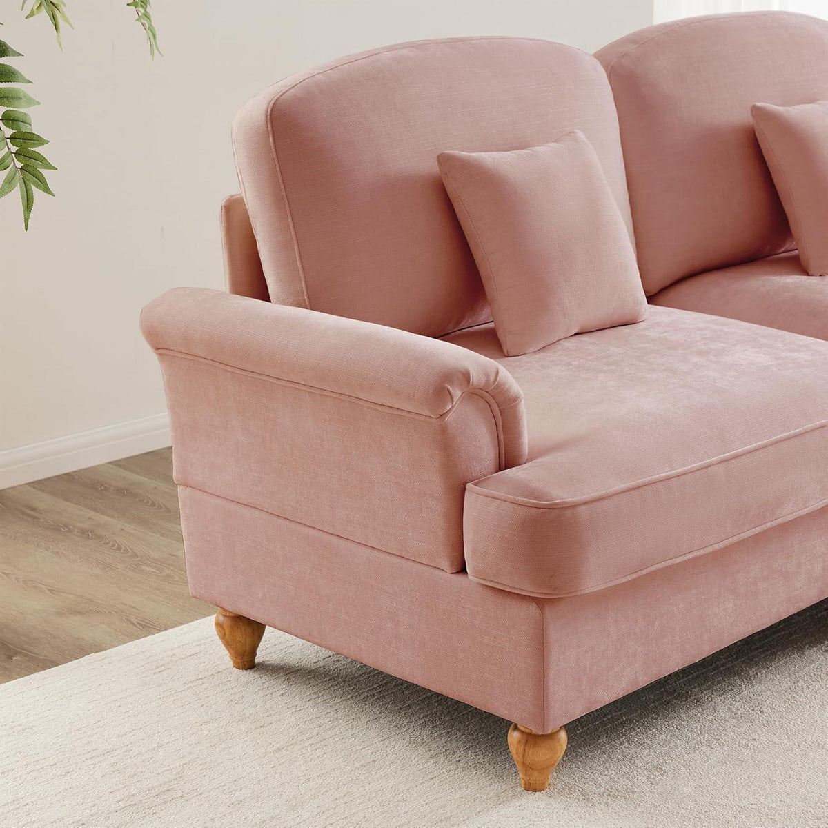 3-Sitzer Sofa Mittelalter-Modern Rosa mit Rüschenschürze & Kissen