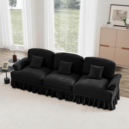 3-Sitzer Sofa Mittelalter-Modern | Abnehmbare Rüschenschürze & Kissen | Schwarz