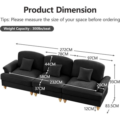 Modulares Sofa 3-Sitzer & 2-Sitzer mit Rüschenschürze, Schwarz